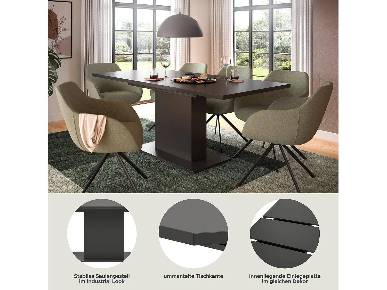 Table de salle à manger MOTION  (lxhxp : env. 150x76x90 cm) , avec plateau /pied central gris
