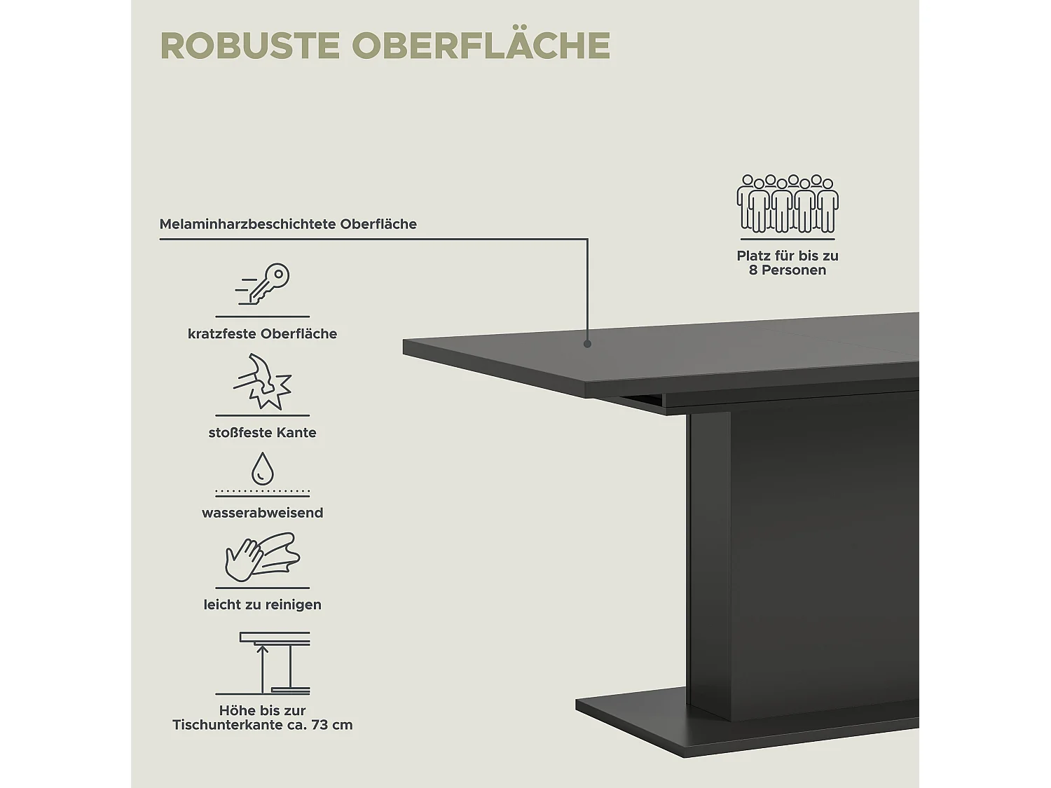 Table de salle à manger MOTION  (lxhxp : env. 150x76x90 cm) , avec plateau /pied central gris