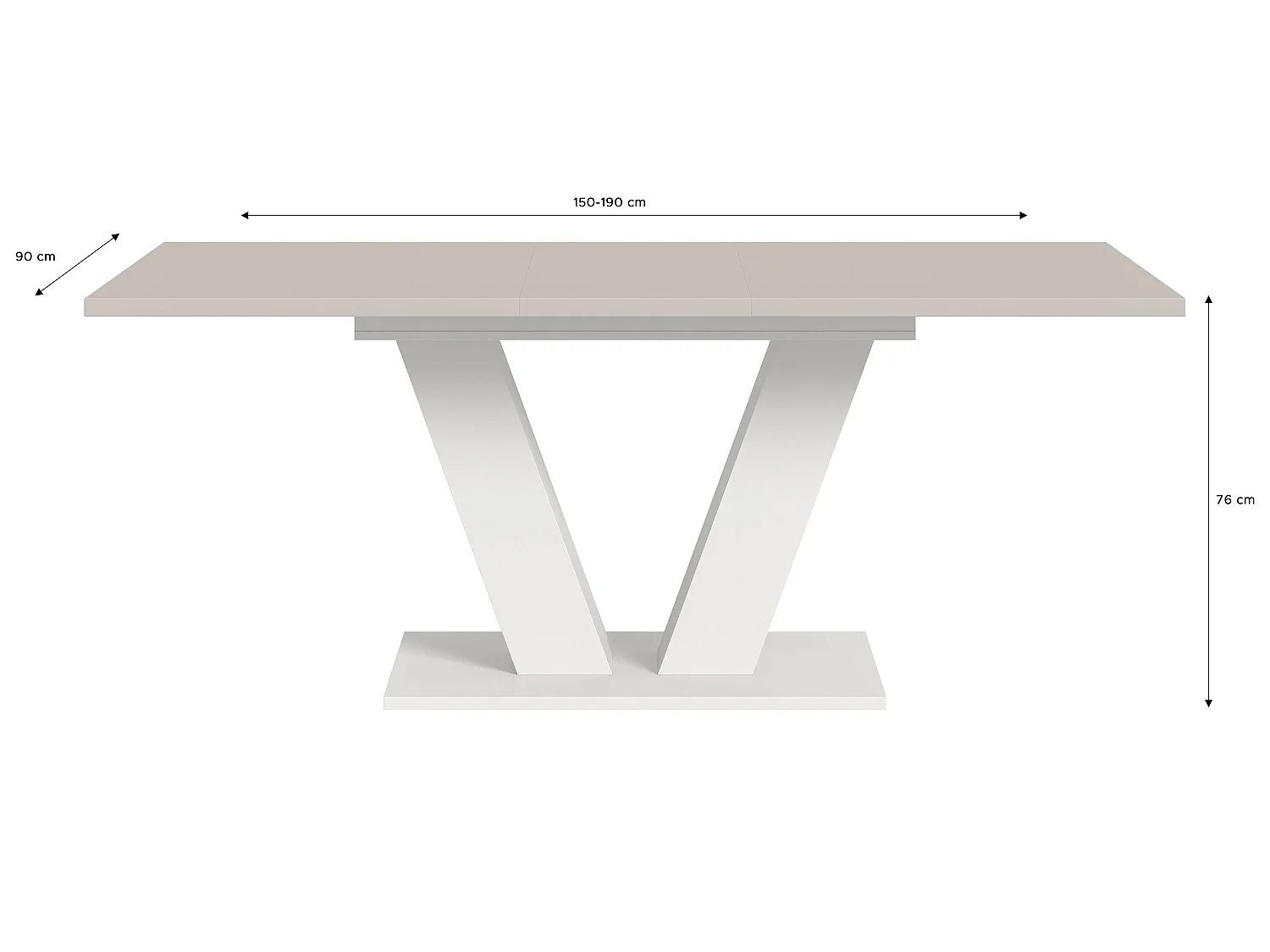 Table de salle à manger MOTION (lxhxp : env. 150x76x90 cm)avec plateau en cachemire et pied en V blanc