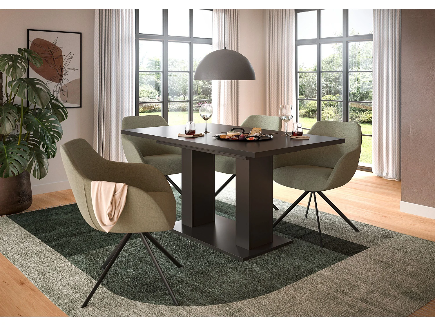 Table de salle à manger MOTION  (lxhxp : env. 150x76x90 cm)avec plateau /pied en U gris