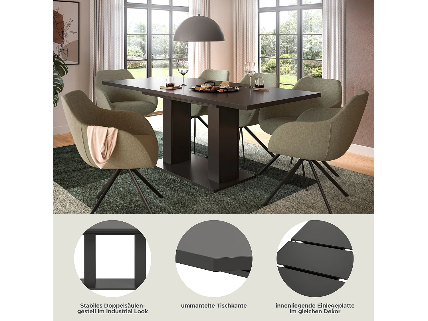 Table de salle à manger MOTION  (lxhxp : env. 150x76x90 cm)avec plateau /pied en U gris