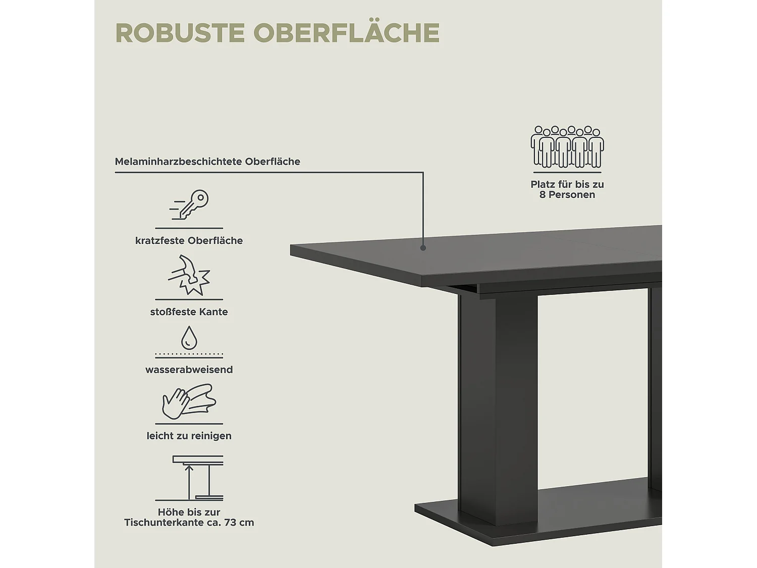 Table de salle à manger MOTION  (lxhxp : env. 150x76x90 cm)avec plateau /pied en U gris