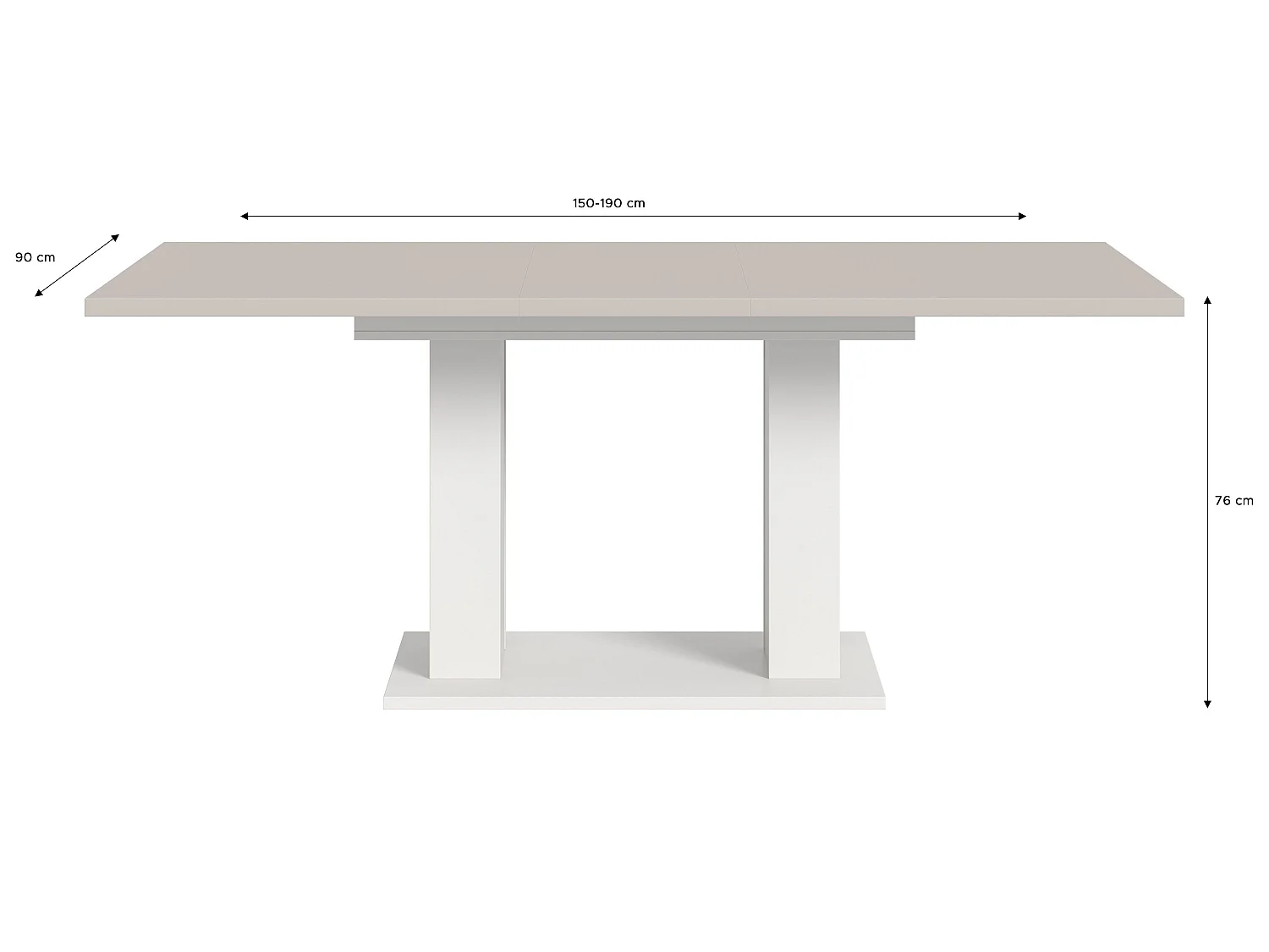 Table de salle à manger MOTION   (lxhxp : env. 150x76x90 cm) avec plateau en cachemire / pied en U blanc