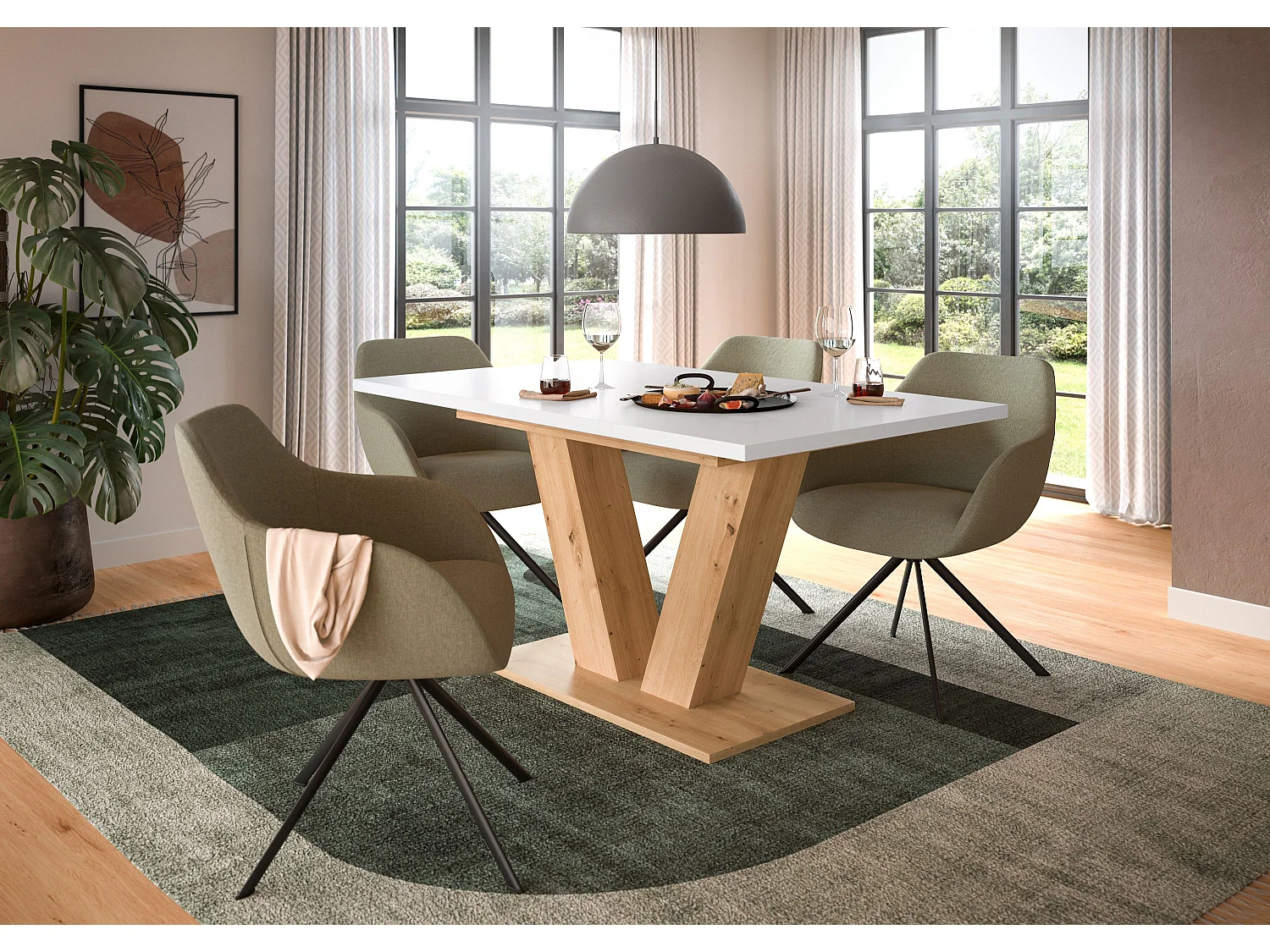 Table de salle à manger MOTION (LxHxP : env. 150x76x90 cm) Chêne Artisan et blanc