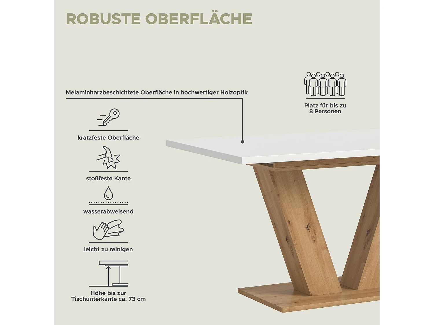 Table de salle à manger MOTION (LxHxP : env. 150x76x90 cm) Chêne Artisan et blanc