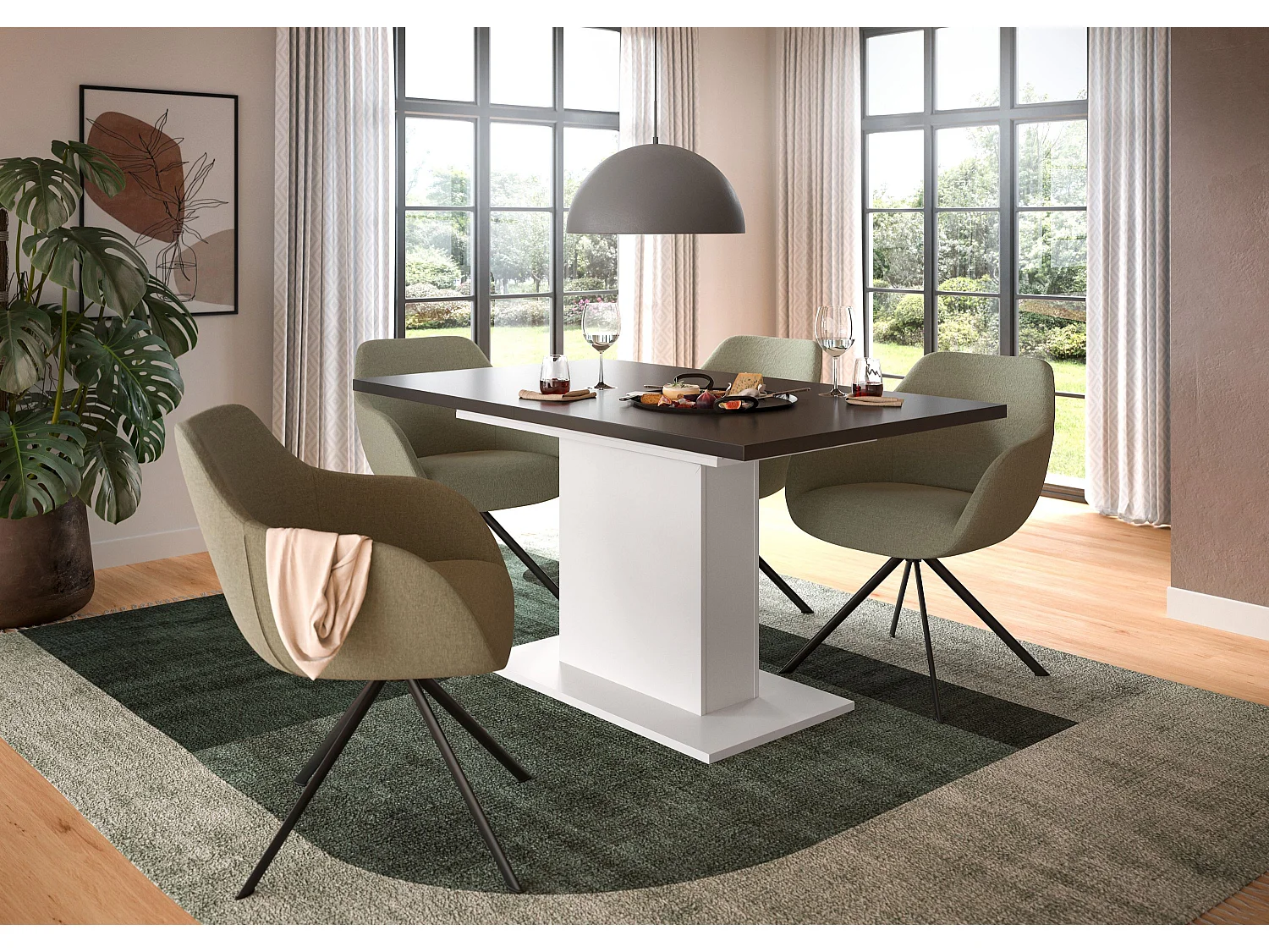 Table de salle à manger MOTION (lxhxp : env. 150x76x90 cm) avec plateau  gris /pied central blanc