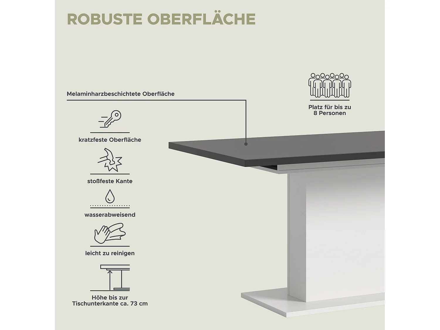 Table de salle à manger MOTION (lxhxp : env. 150x76x90 cm) avec plateau  gris /pied central blanc