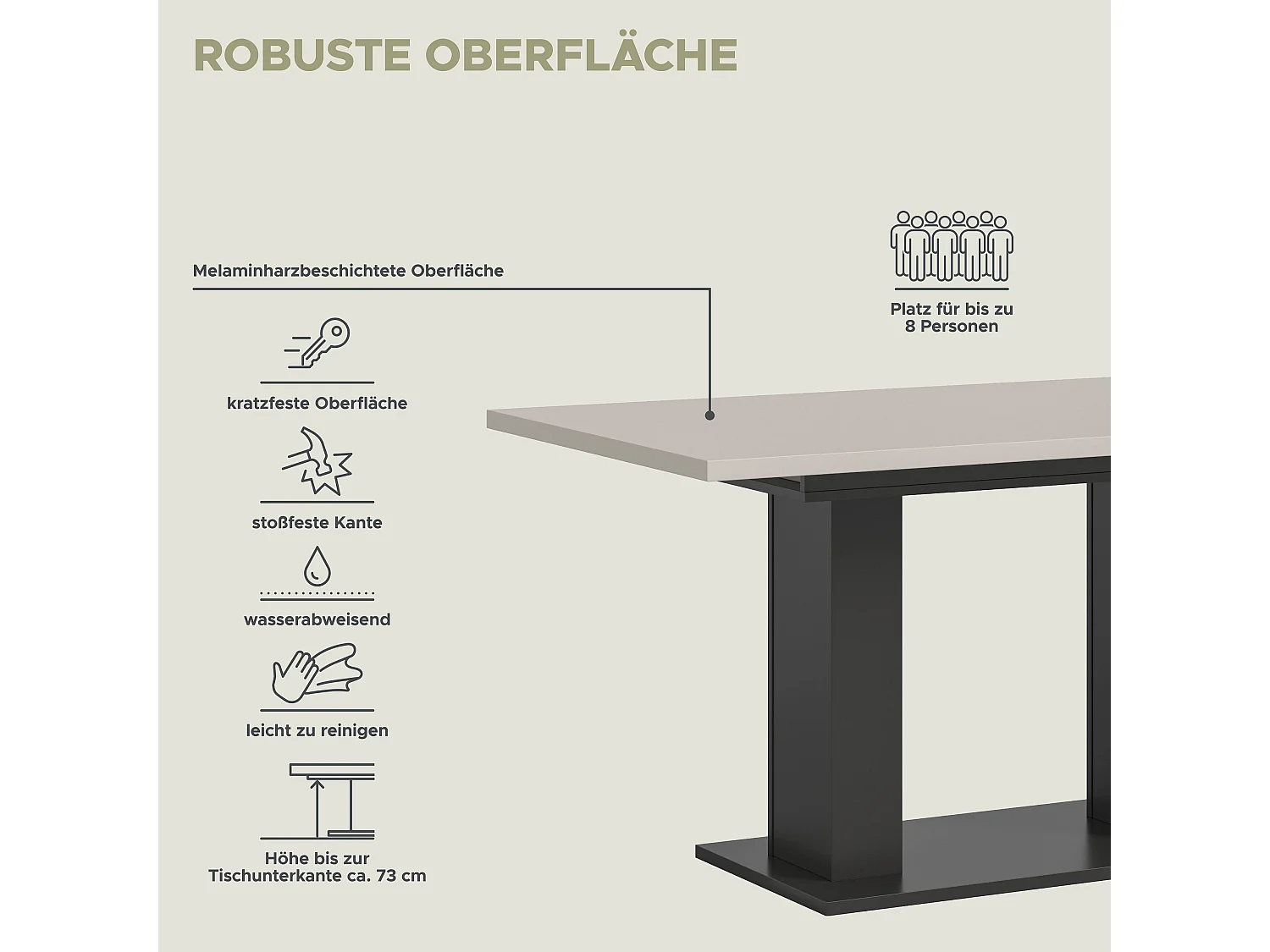Table de salle à manger MOTION  (lxhxp : env. 150x76x90 cm) avec plateau cachemire/ pied en U gris