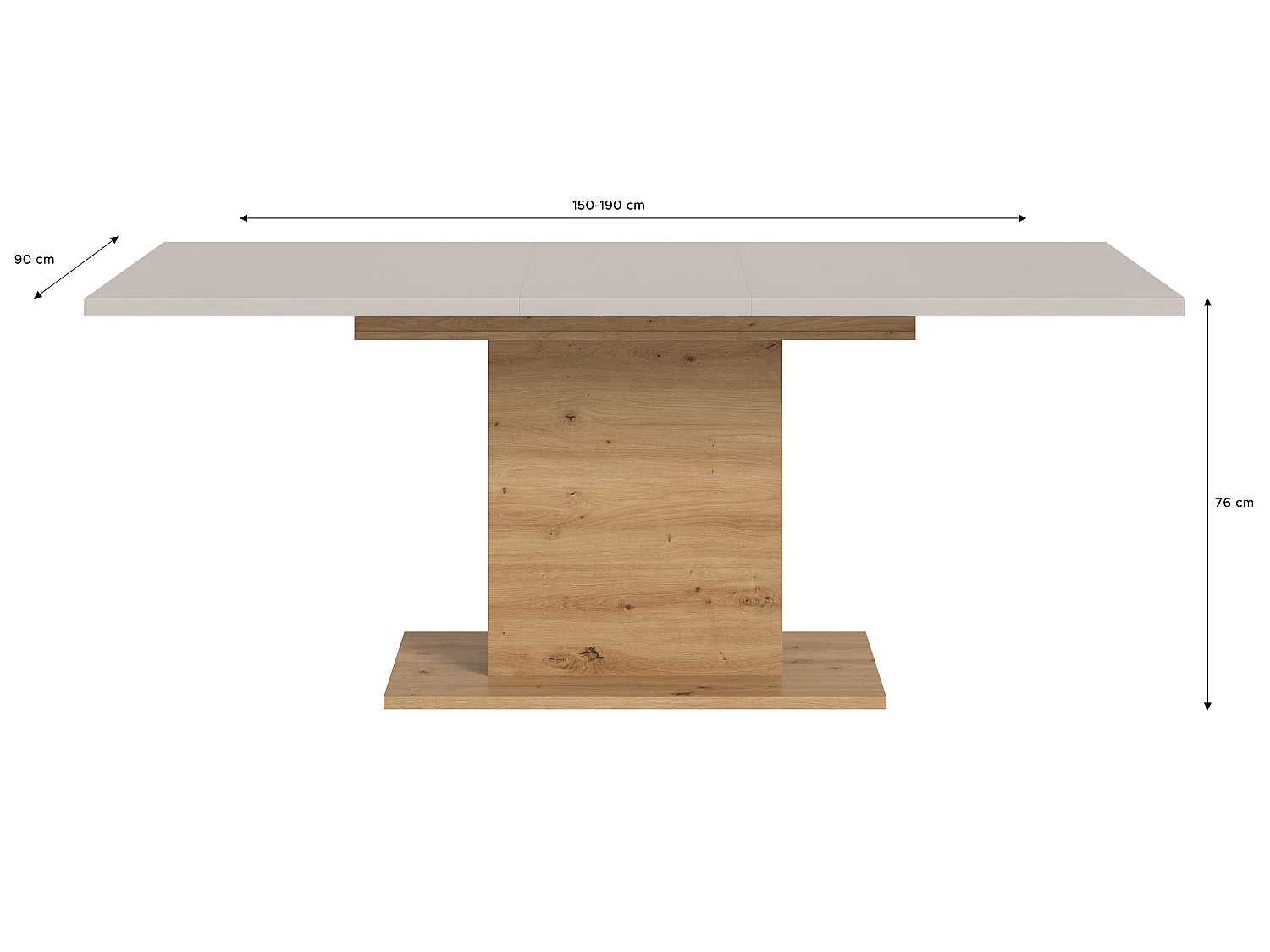 Table de salle à manger MOTION (lxhxp : env. 150x76x90 cm) avec plateau cachemire / pied central chêne artisan