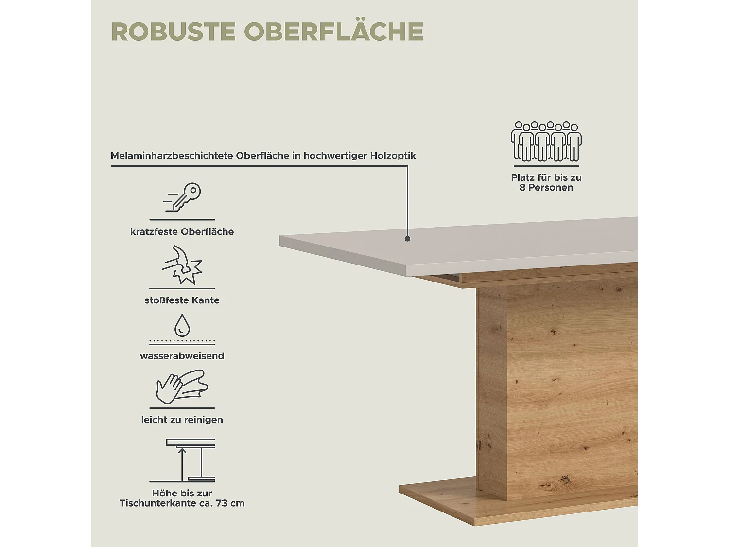 Table de salle à manger MOTION (lxhxp : env. 150x76x90 cm) avec plateau cachemire / pied central chêne artisan