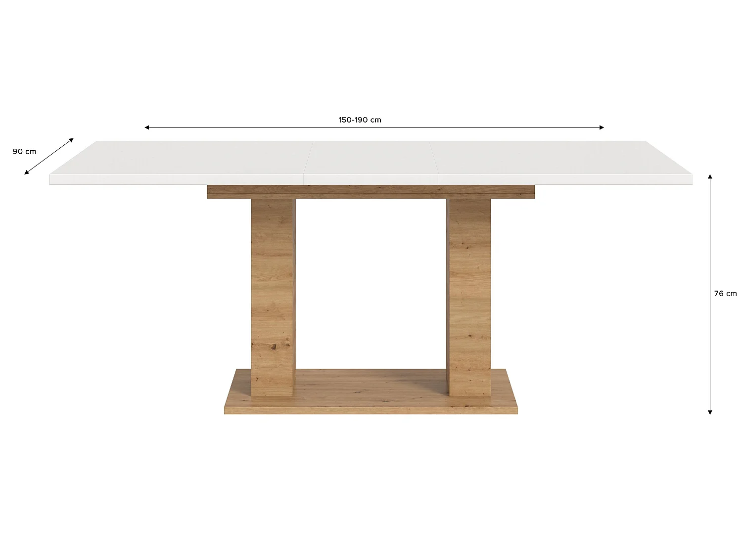 Table de salle à manger MOTION (lxhxp : env. 150x76x90 cm) avec plateau blanc / pied en U aspect chêne