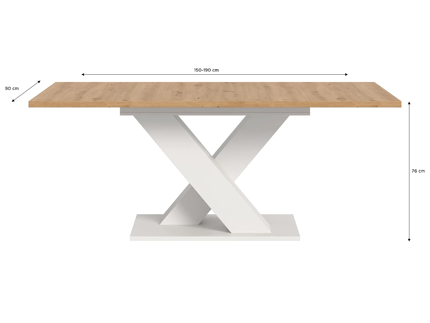 Table de salle à manger MOTION  (lxhxp : env. 150x76x90 cm)avec plateau chêne artisan/pied en X blanc
