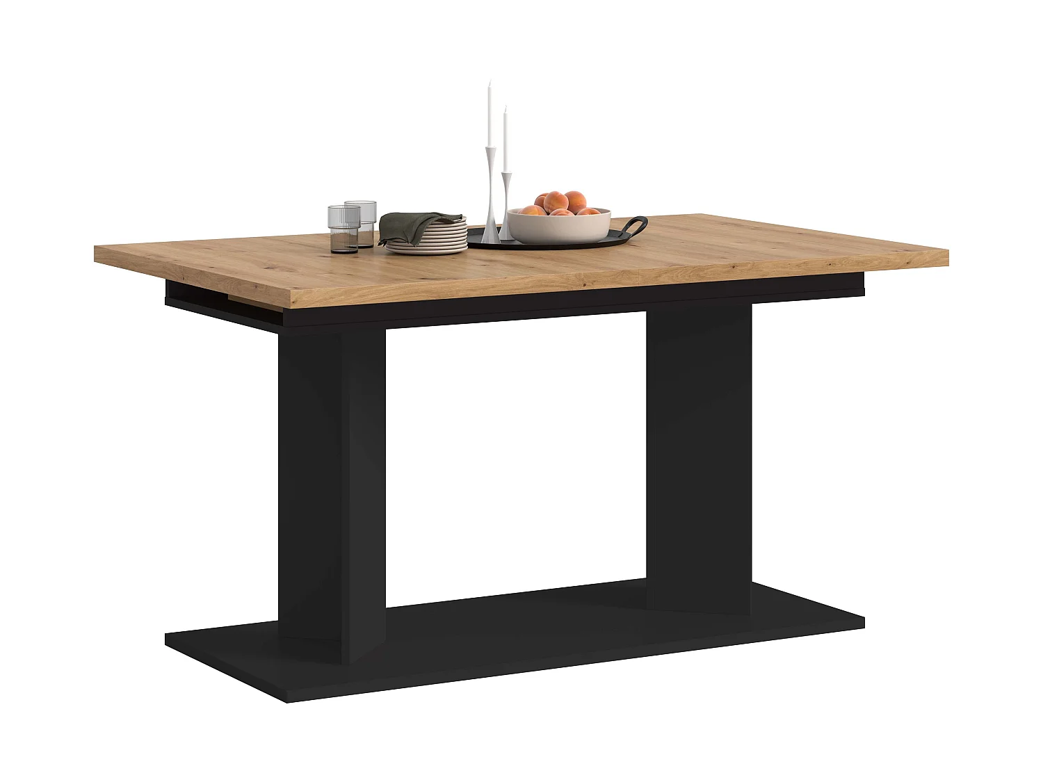Table de salle à manger GUSTAV (lxhxp : env. 220x76x100 cm)avec plateau aspect chêne/pied noir