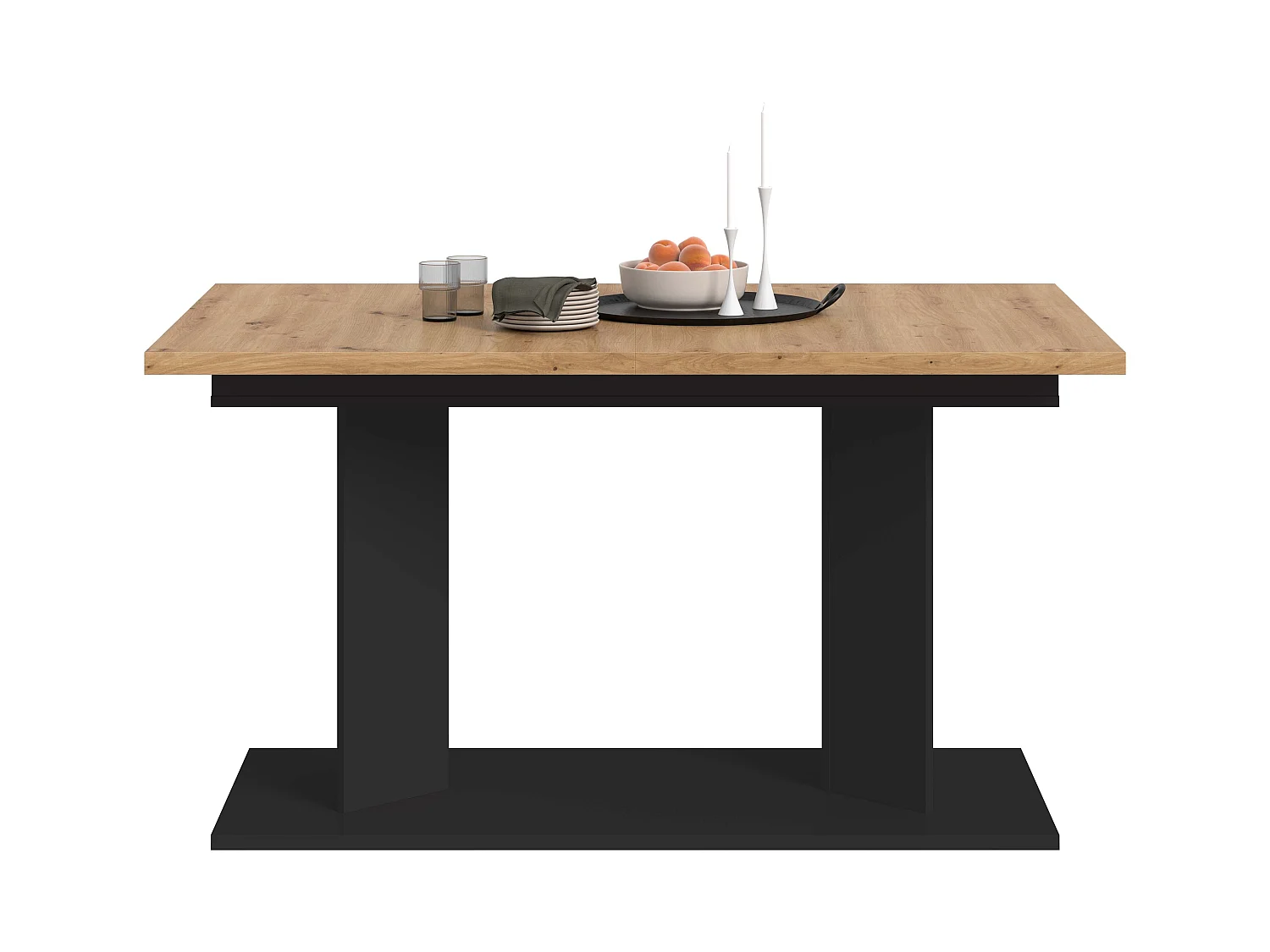 Table de salle à manger GUSTAV (lxhxp : env. 220x76x100 cm)avec plateau aspect chêne/pied noir