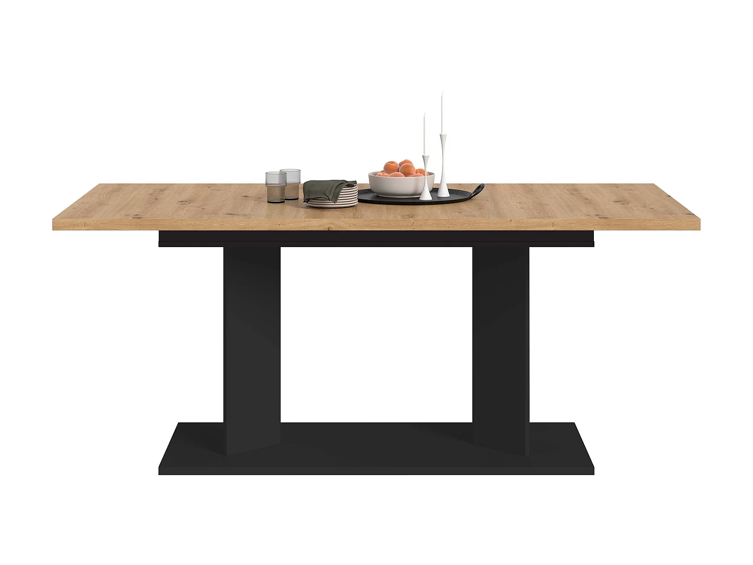 Table de salle à manger GUSTAV (lxhxp : env. 220x76x100 cm)avec plateau aspect chêne/pied noir
