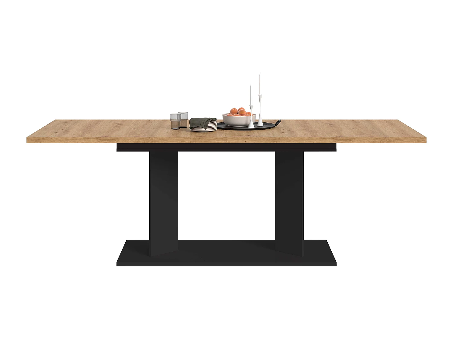 Table de salle à manger GUSTAV (lxhxp : env. 220x76x100 cm)avec plateau aspect chêne/pied noir