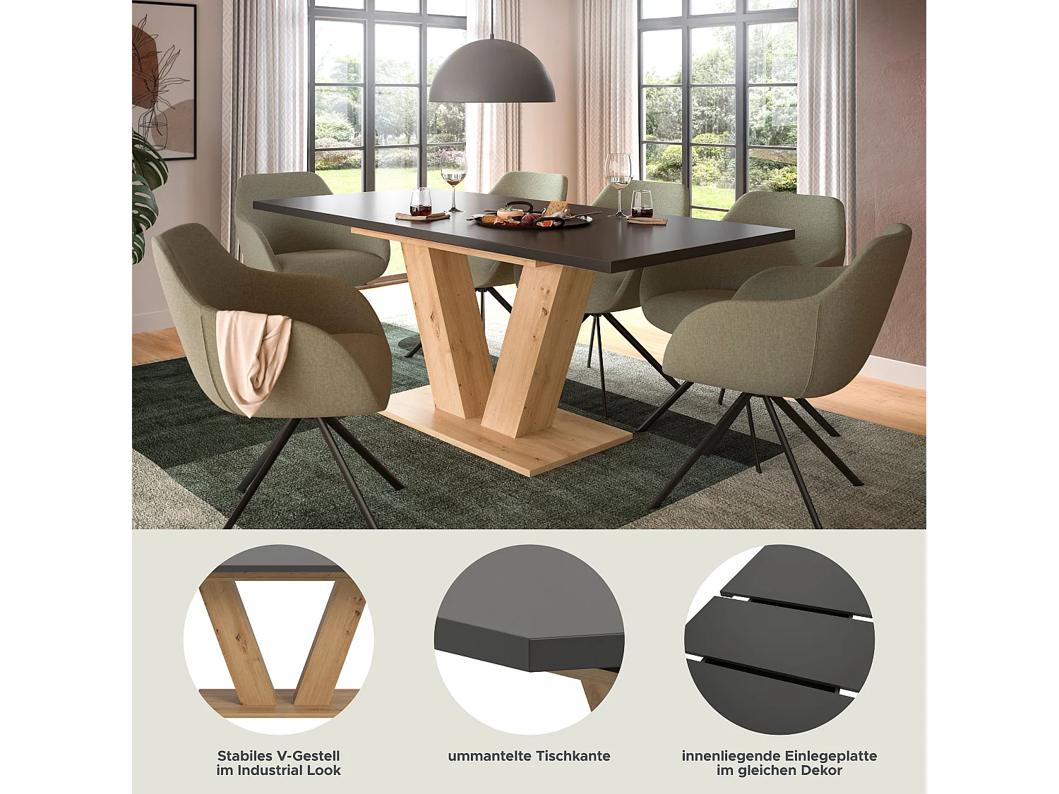 Table de salle à manger MOTION (LxHxP : env. 150x76x90 cm) chêne artisanal et gris