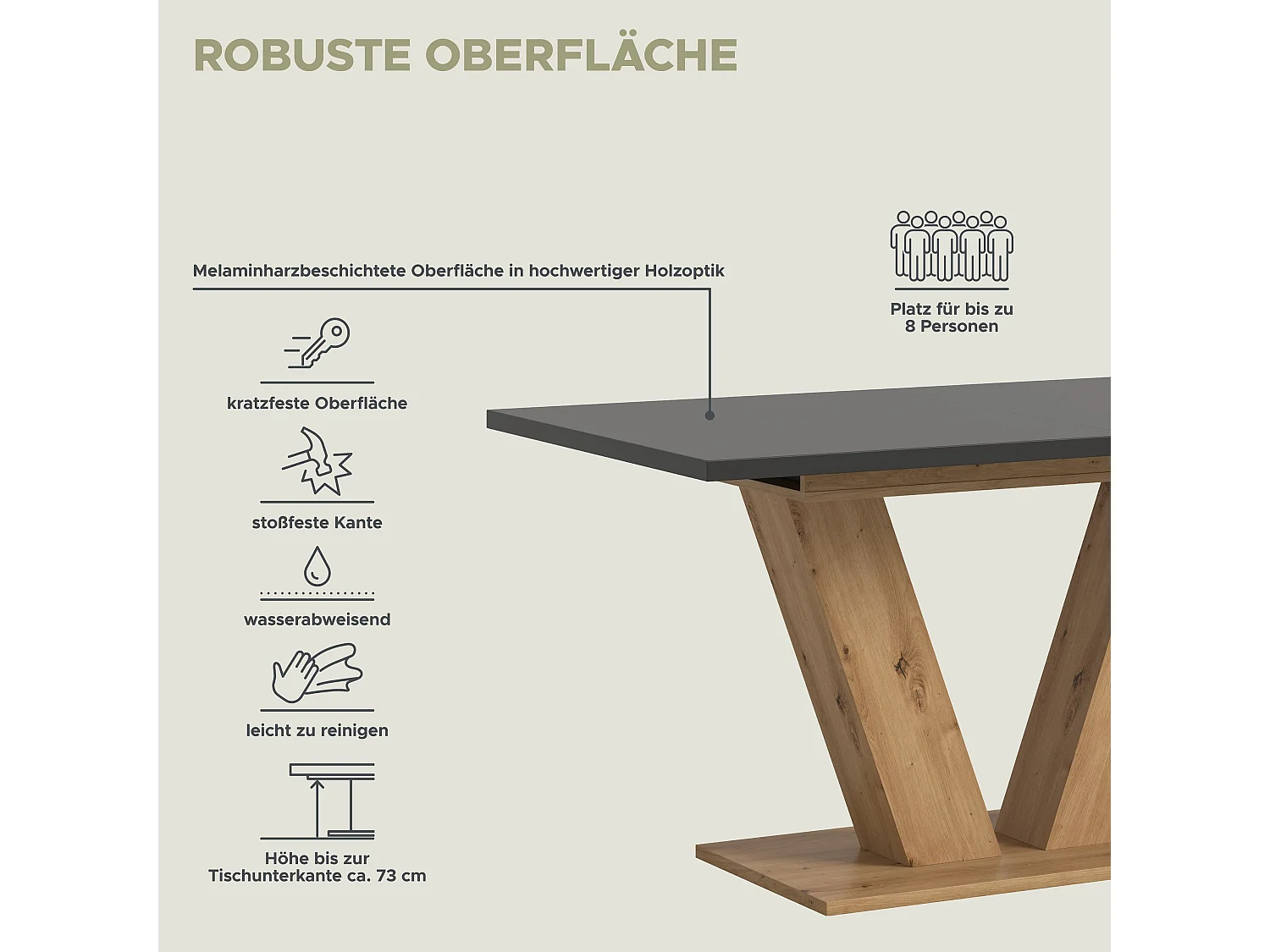Table de salle à manger MOTION (LxHxP : env. 150x76x90 cm) chêne artisanal et gris