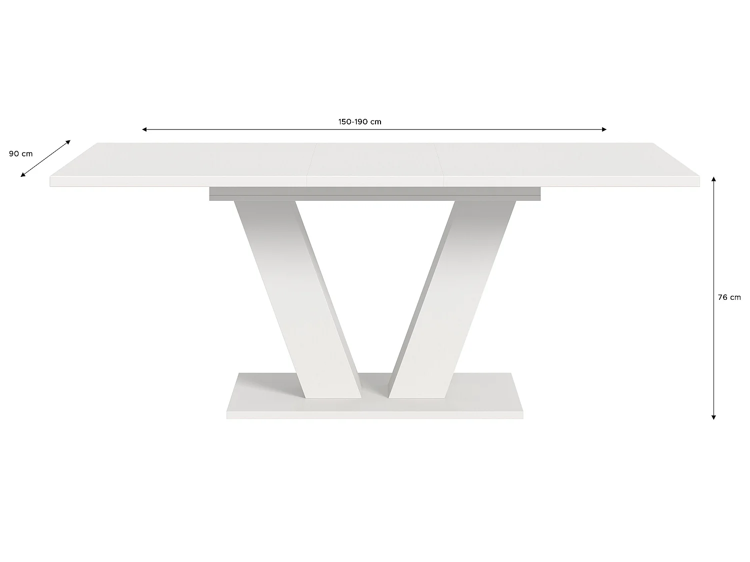 Table de salle à manger MOTION (lxhxp : env. 150x76x90 cm)avec plateau et pied en V blanc