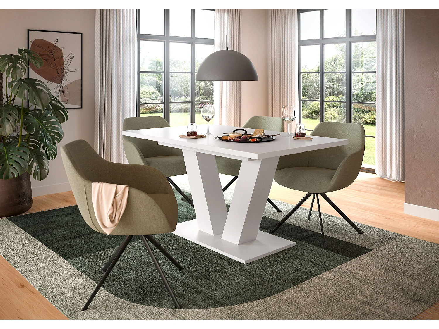 Table de salle à manger MOTION (lxhxp : env. 150x76x90 cm)avec plateau et pied en V blanc