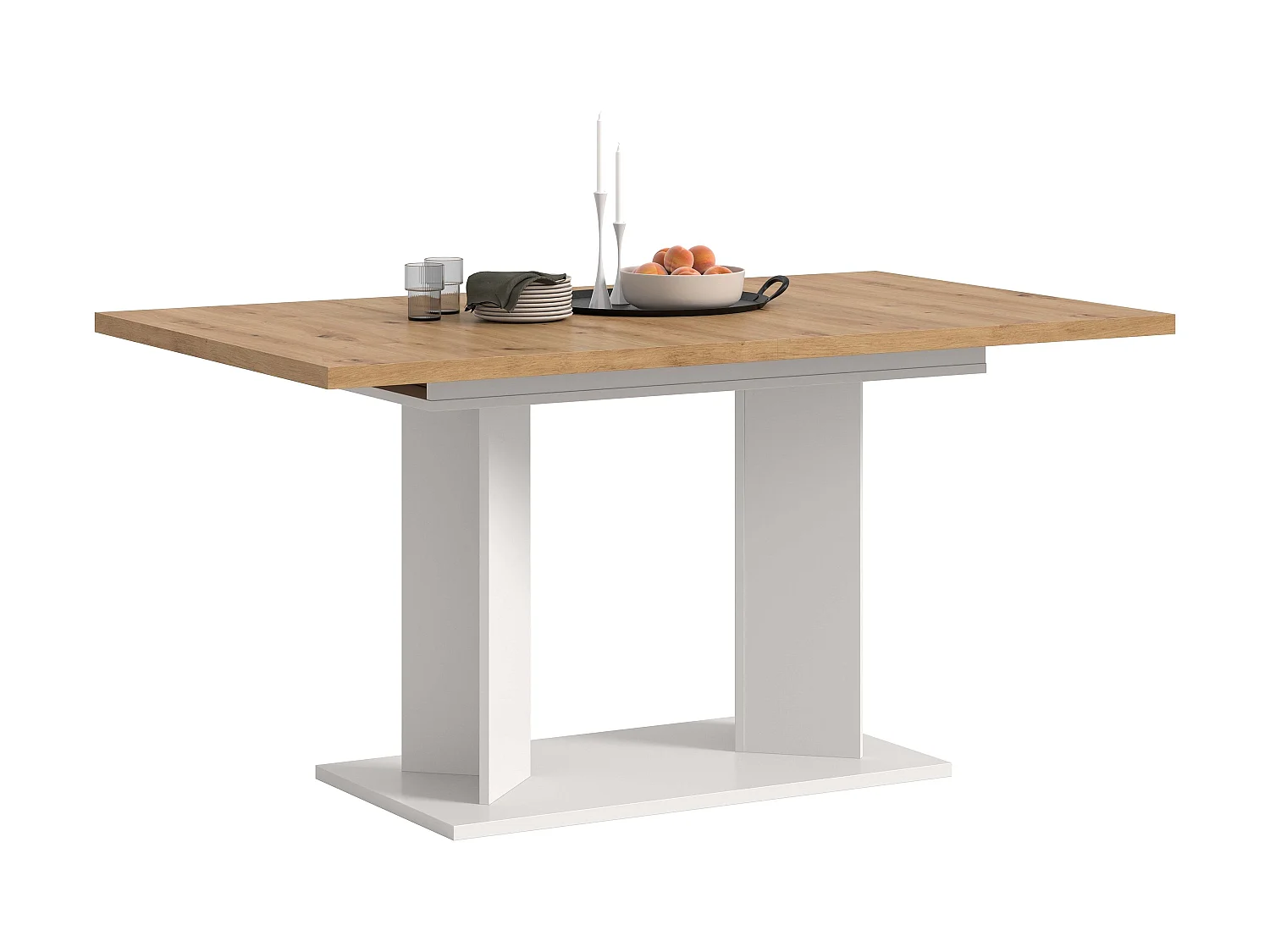 Table de salle à manger GUSTAV (lxhxp : env. 190x76x90 cm), avec plateau aspect chêne/ pied blanc