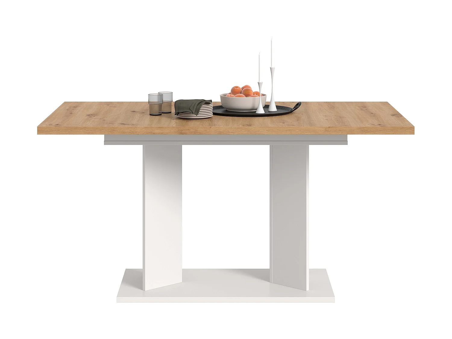 Table de salle à manger GUSTAV (lxhxp : env. 190x76x90 cm), avec plateau aspect chêne/ pied blanc
