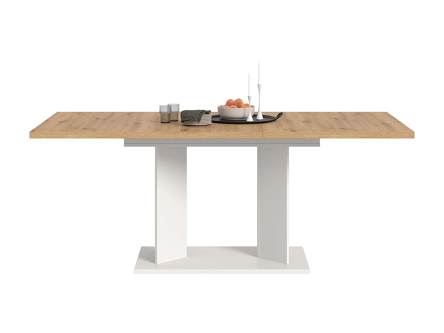 Table de salle à manger GUSTAV (lxhxp : env. 190x76x90 cm), avec plateau aspect chêne/ pied blanc