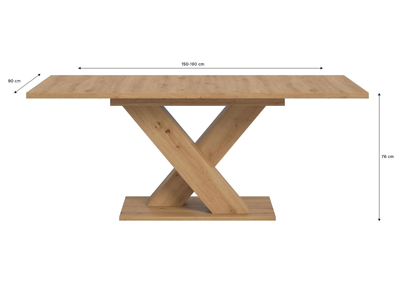Table de salle à manger MOTION  (lxhxp : env. 150x76x90 cm)avec plateau/pied en X  chêne artisan