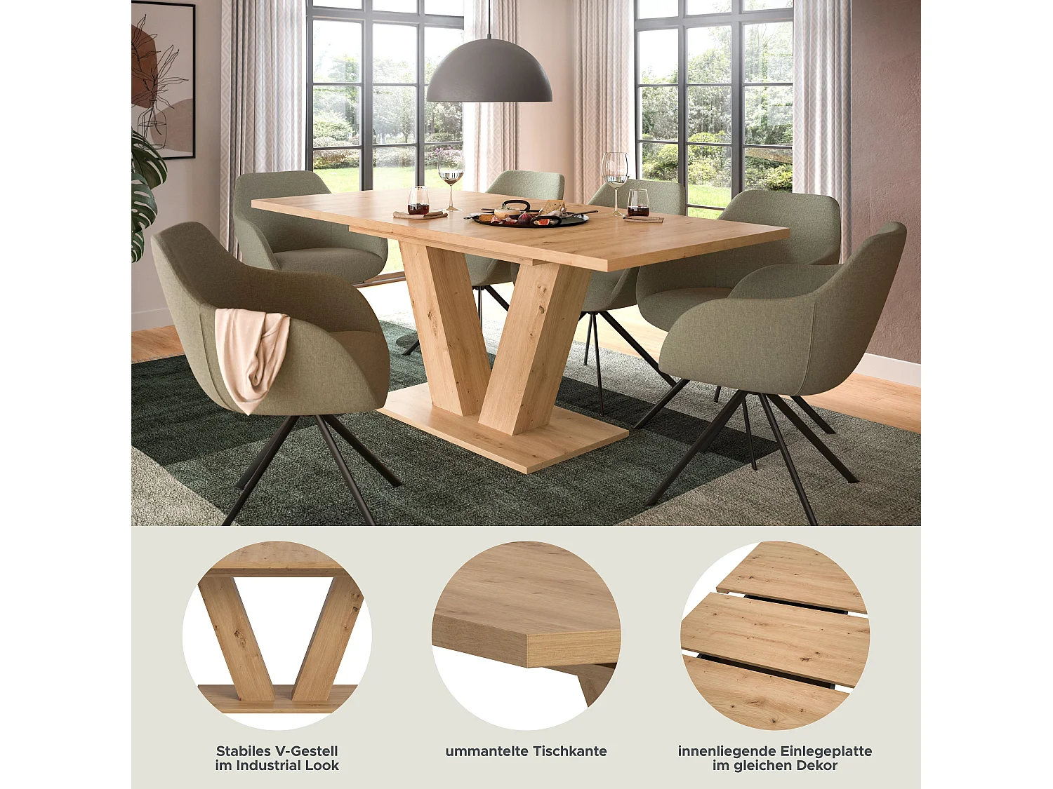 Table de salle à manger MOTION (LxHxP : env. 150x76x90 cm) chêne artisanal