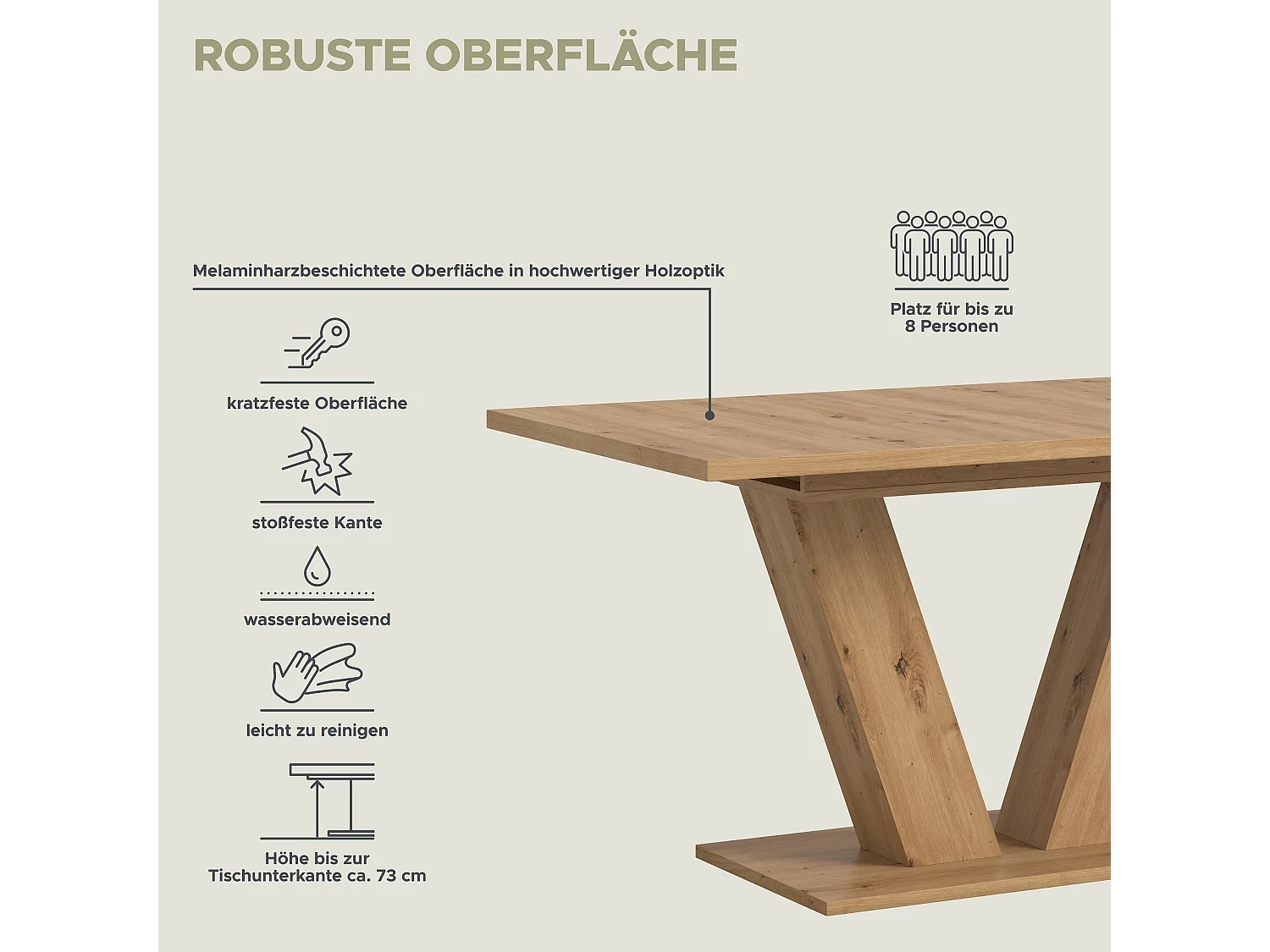 Table de salle à manger MOTION (LxHxP : env. 150x76x90 cm) chêne artisanal