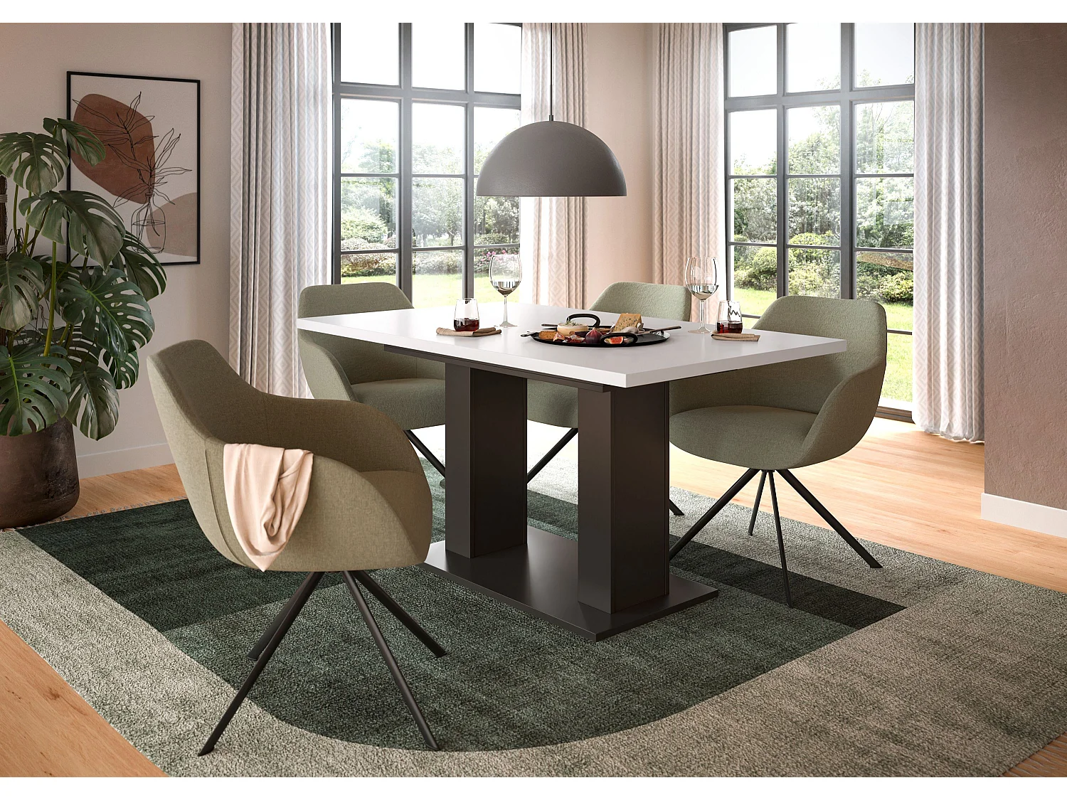 Table de salle à manger MOTION (lxhxp : env. 150x76x90 cm) avec plateau balnc /pied en U  gris