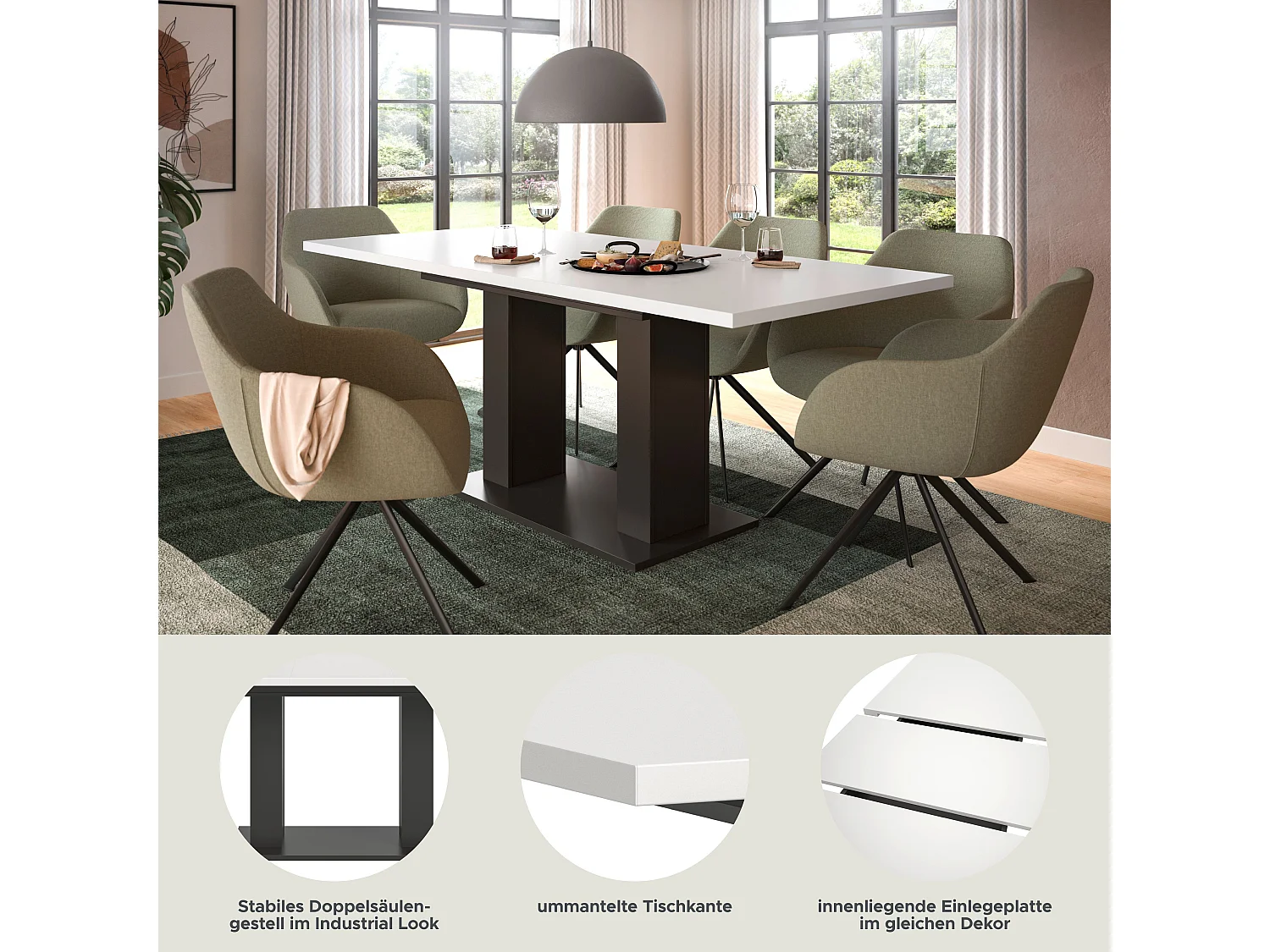 Table de salle à manger MOTION (lxhxp : env. 150x76x90 cm) avec plateau balnc /pied en U  gris