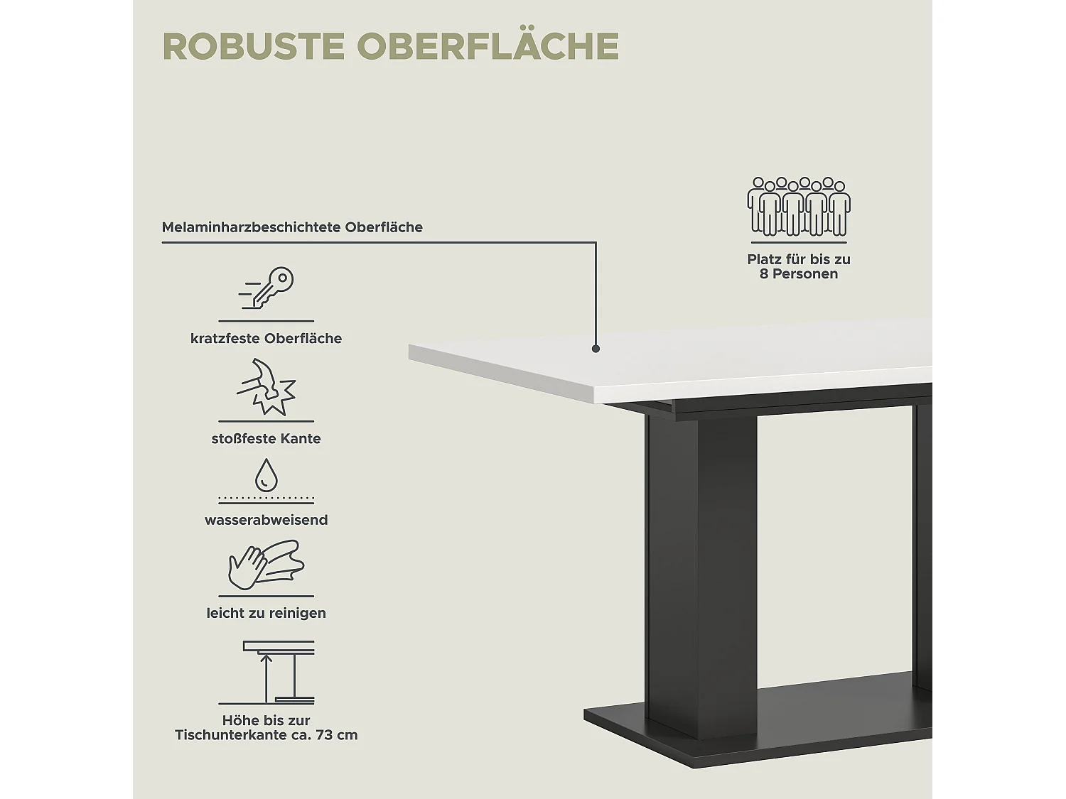 Table de salle à manger MOTION (lxhxp : env. 150x76x90 cm) avec plateau balnc /pied en U  gris