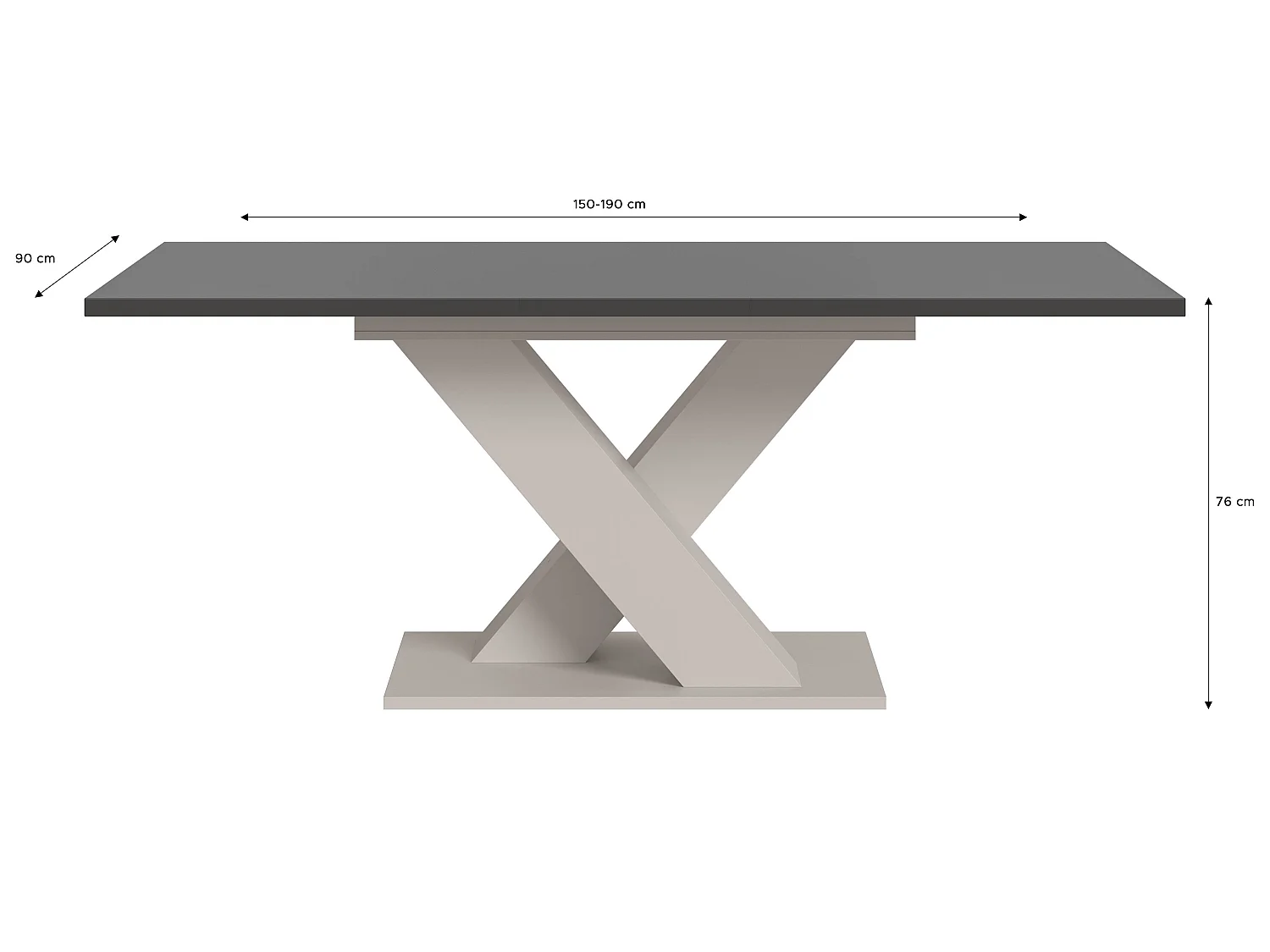 Table de salle à manger MOTION  (lxhxp : env. 150x76x90 cm) avec plateau gris /pied en X cachemire