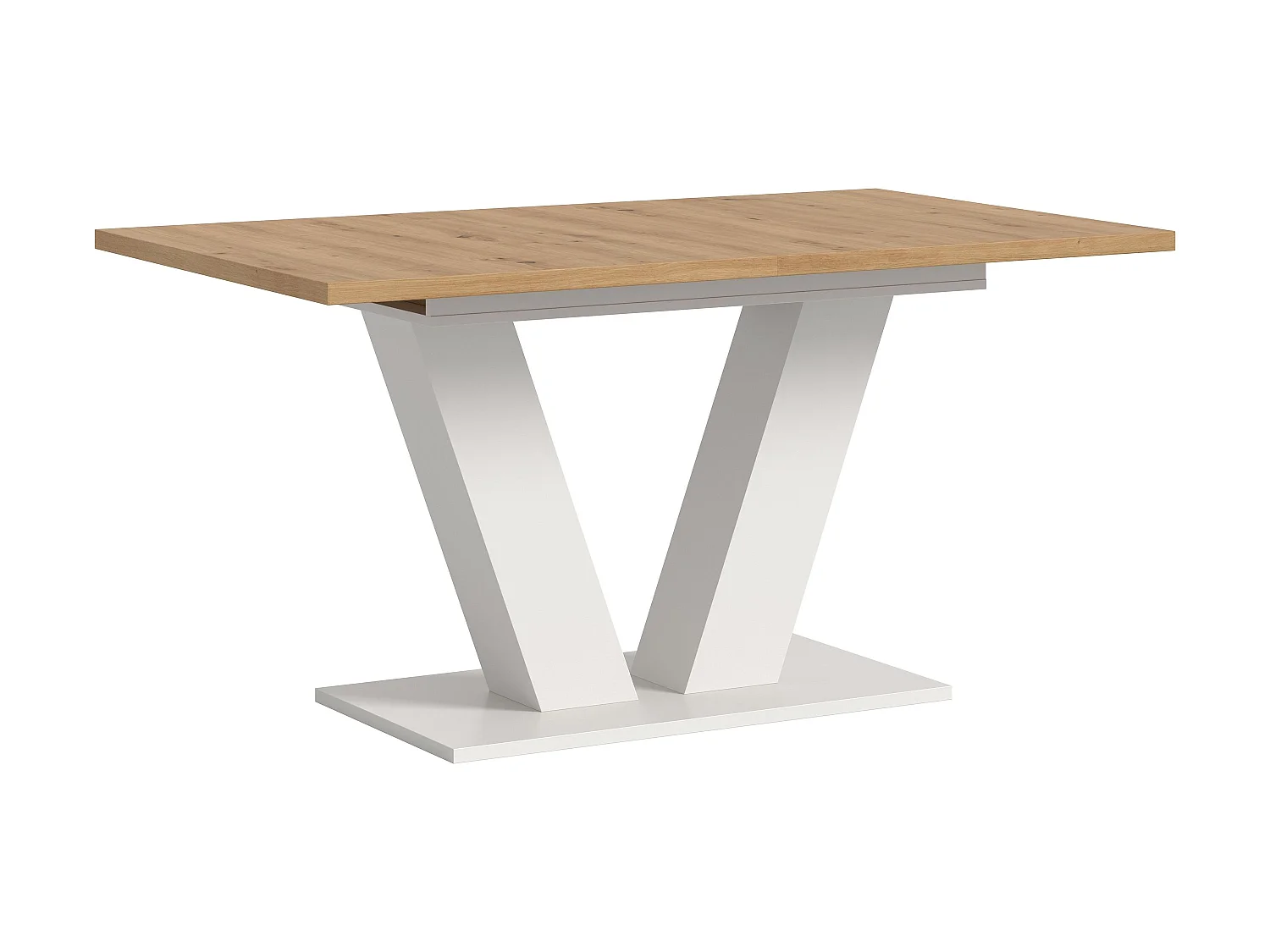 Table de salle à manger MOTION (lxhxp : env. 150x76x90 cm) avec plateau aspect chêne/ pied en V blanc