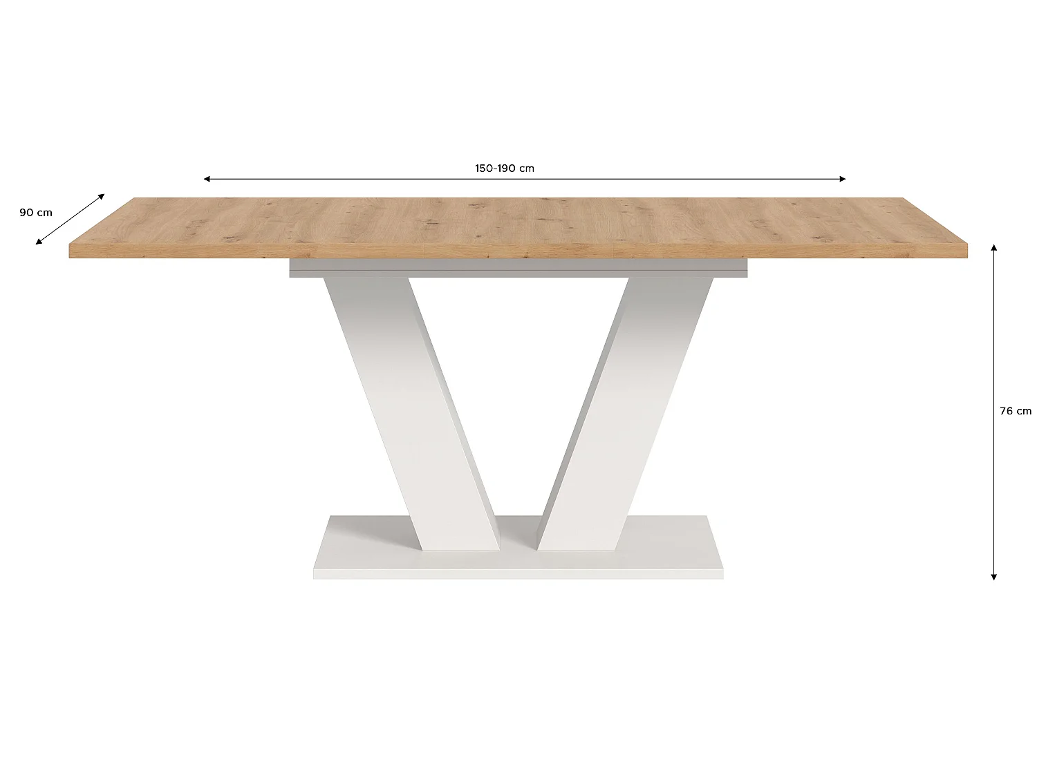 Table de salle à manger MOTION (lxhxp : env. 150x76x90 cm) avec plateau aspect chêne/ pied en V blanc