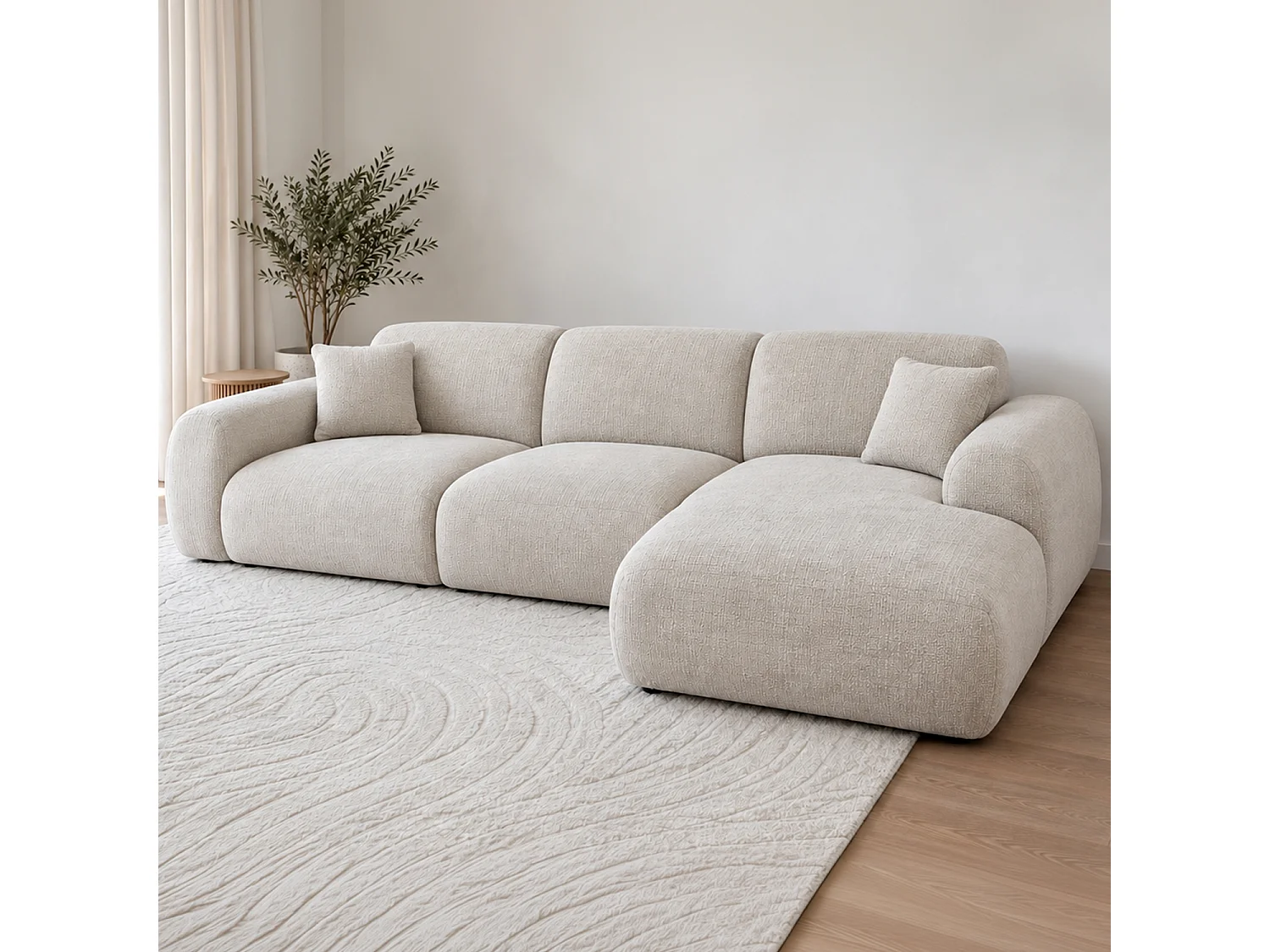 Canapé d'angle droit Barnabé tissu chenille Beige