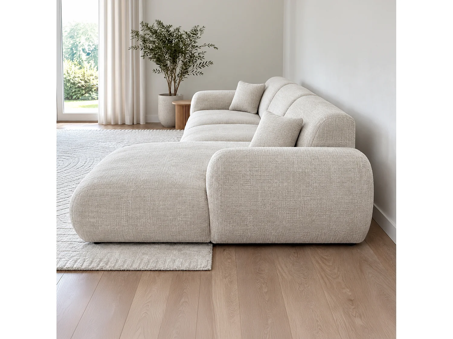 Canapé d'angle droit Barnabé tissu chenille Beige
