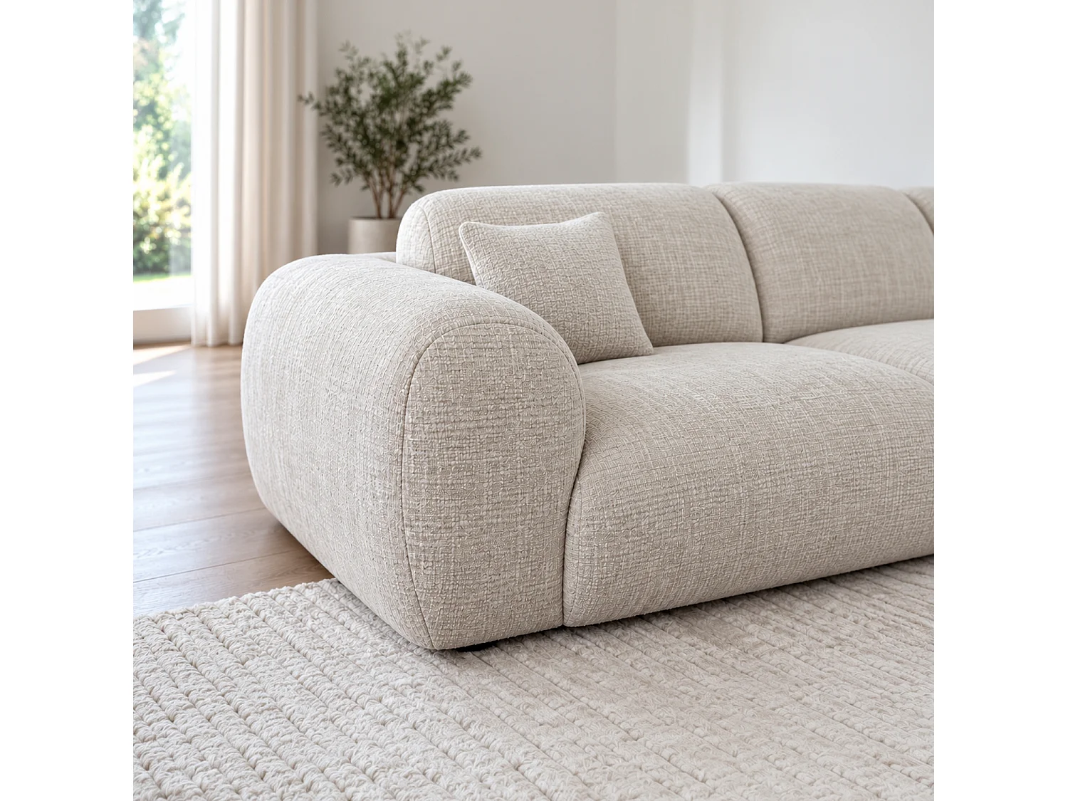 Canapé d'angle droit Barnabé tissu chenille Beige