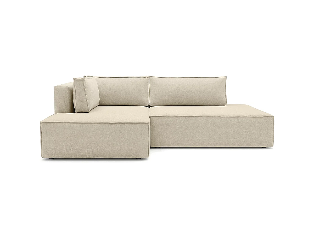 Canapé d'angle à gauche convertible 3 places avec coffre en tissu chenille beige foncé - Barani