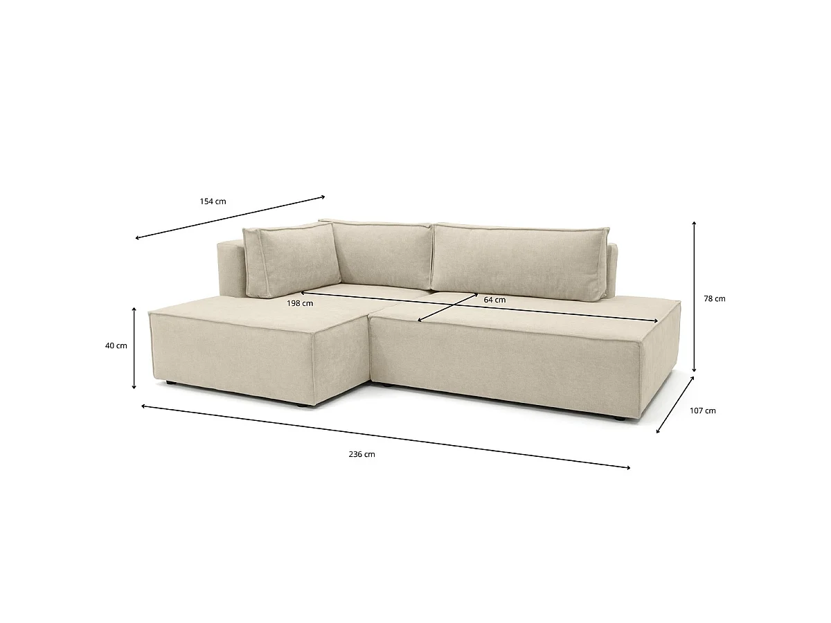 Canapé d'angle à gauche convertible 3 places avec coffre en tissu chenille beige foncé - Barani