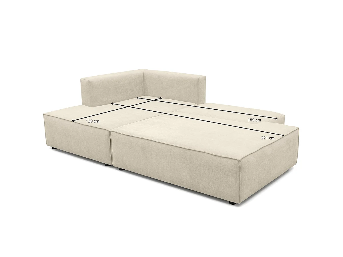 Canapé d'angle à gauche convertible 3 places avec coffre en tissu chenille beige foncé - Barani