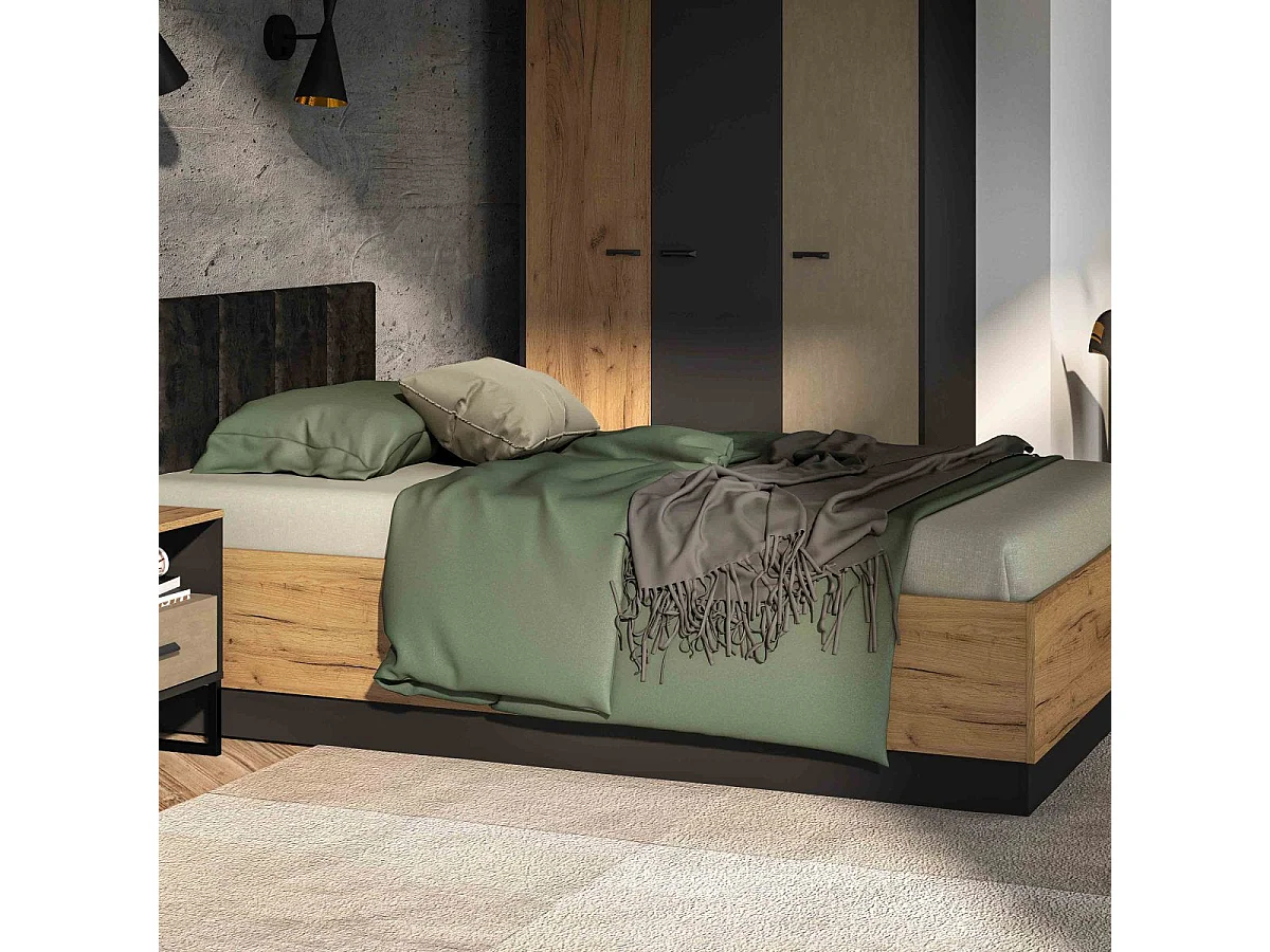 Letto contenitore 120x200 con rete inclusa Zoran Nero e Legno