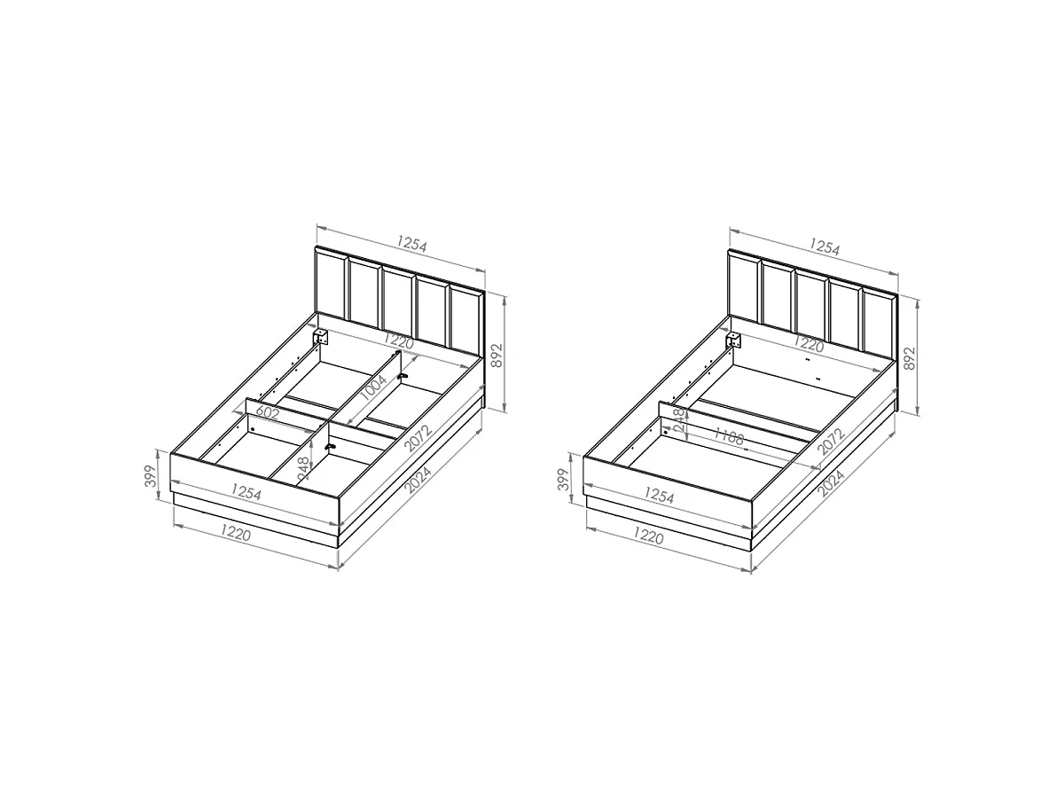Letto contenitore 120x200 con rete inclusa Zoran Nero e Legno