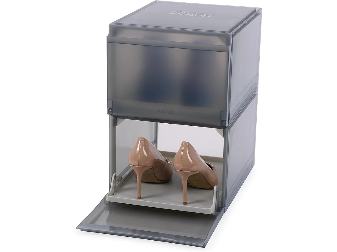 ShoeCase Premium Organizer Joseph Joseph, 2-teilig, stapelbar, widerstandsfähig, durchsichtiges Fenster, graue Farbe, leicht zu reinigen, ideal für Schuhe.