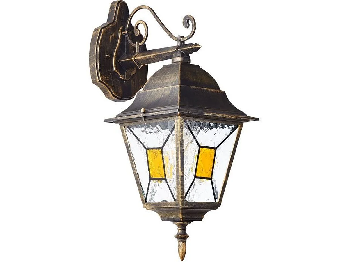 Applique extérieure BRILLIANT JANEL en métal et verre noir-doré, E27 max 60W