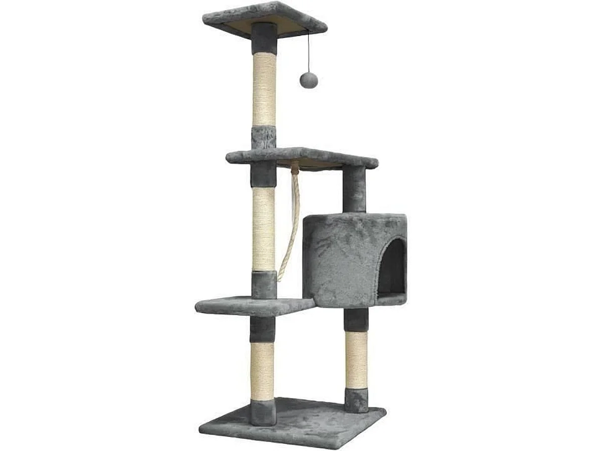 PALOMA Donkergrijze Kattenboom 40 x 40 x 110 cm - 3 Platforms, Pluche Nis, Sisal Palen, Touw