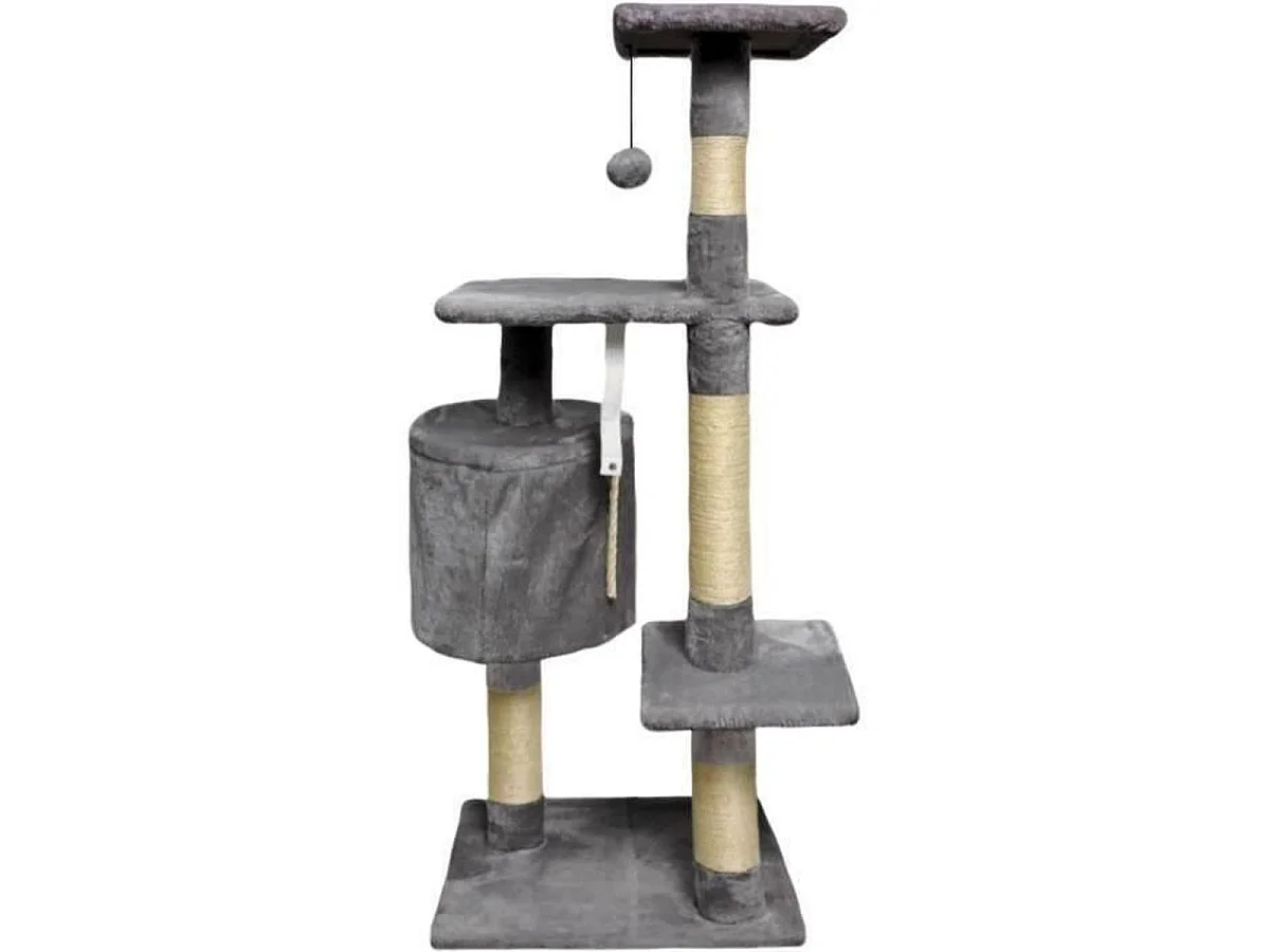 PALOMA Donkergrijze Kattenboom 40 x 40 x 110 cm - 3 Platforms, Pluche Nis, Sisal Palen, Touw