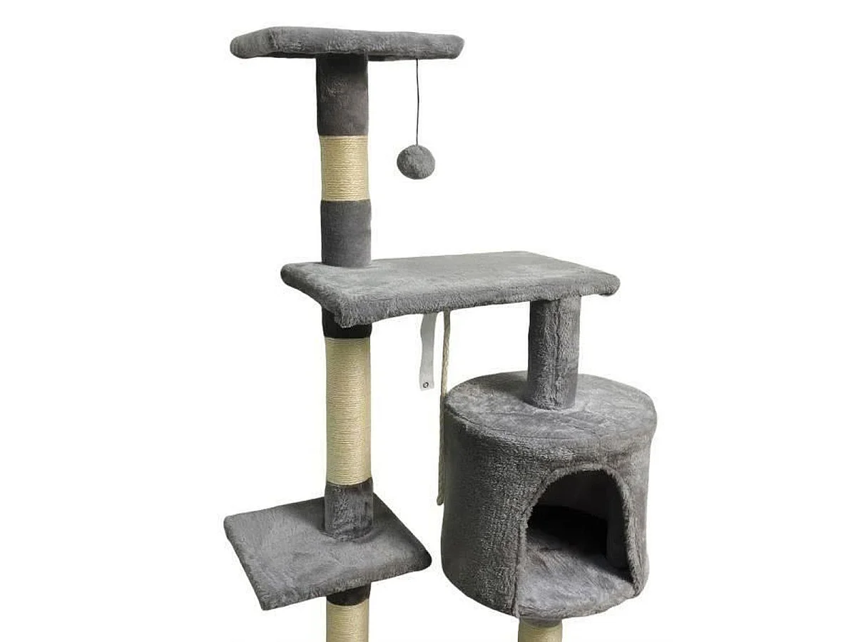 PALOMA Donkergrijze Kattenboom 40 x 40 x 110 cm - 3 Platforms, Pluche Nis, Sisal Palen, Touw