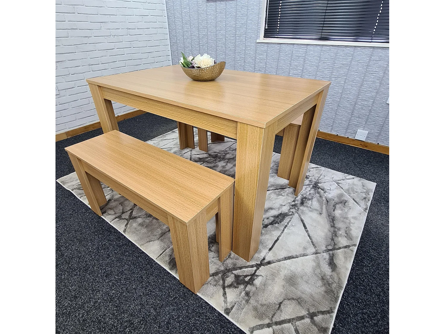 KOSY KOALA 4 Seater Dining Table Set with 2 Benches Light Wood Effect Modern Rectangular Dining Table 140 cm x 80 cm x 75 cm